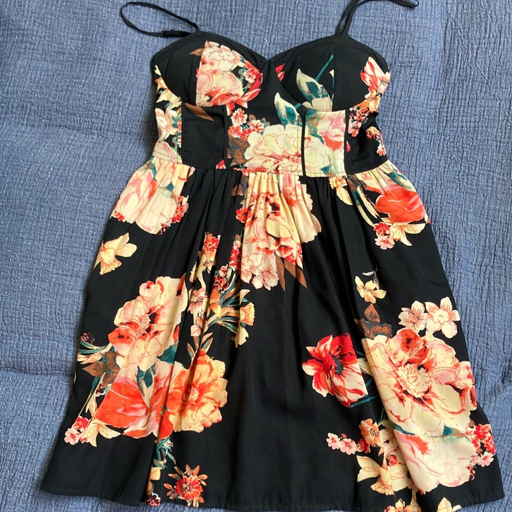 Floral Black Dress with Spaghetti Straps